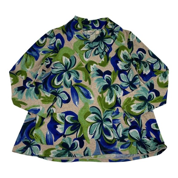 LOGO Lori Goldstein Pullover Top Women’s Size Large Floral Print V-Neck Pockets,